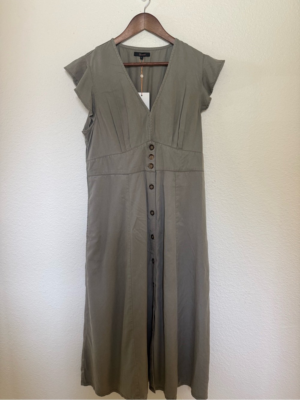 Quince Olive Midi Dress with Button Front